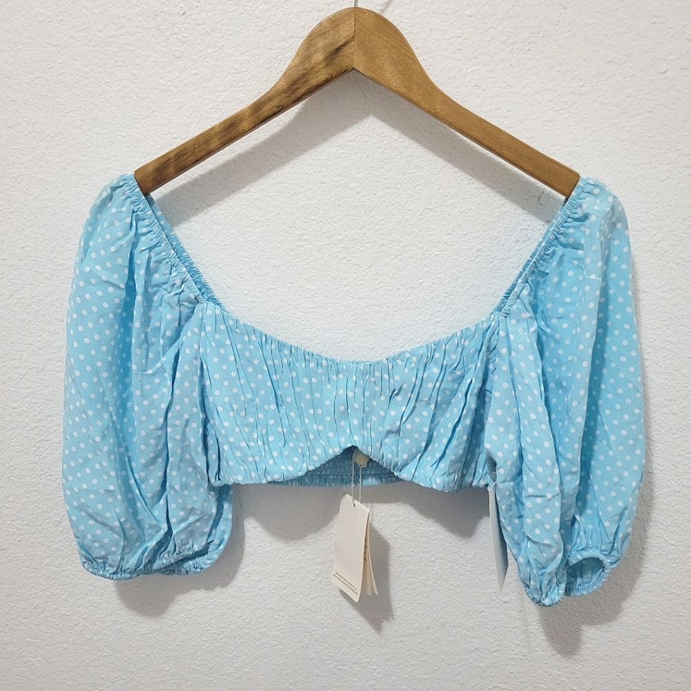 For Love & Lemons Polka Dot Crop Top With Puff Sleeves Size Medium - Picture 2 of 7